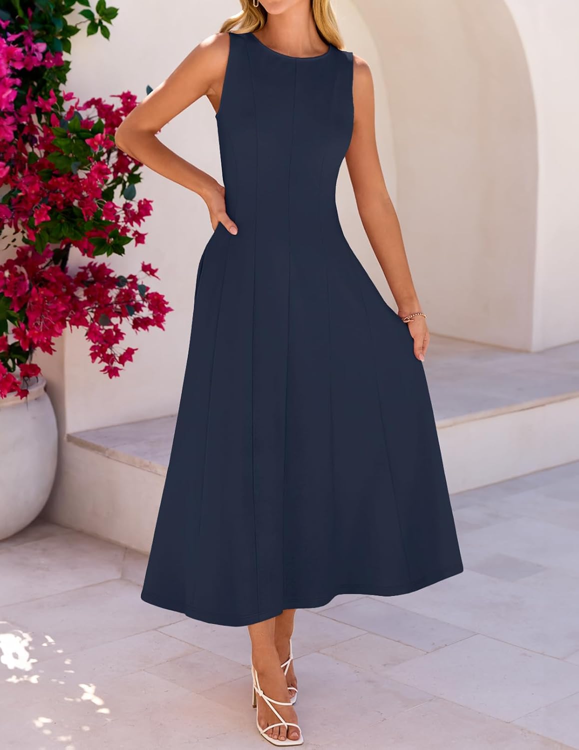 MEROKEETY Women's 2026 Summer Elegant Classy Midi Dress Sleeveless A Line Flowy Formal Cocktail Dresses - Image 4