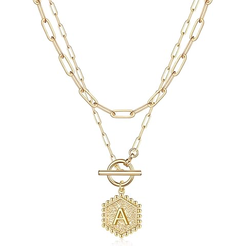 IEFWELL Layered Gold Necklaces for Women - 14K Gold Plated Silver Rose Gold Paperclip Chain Necklace Initial Necklaces for Women Toggle Clasp Layered Necklace Jewelry