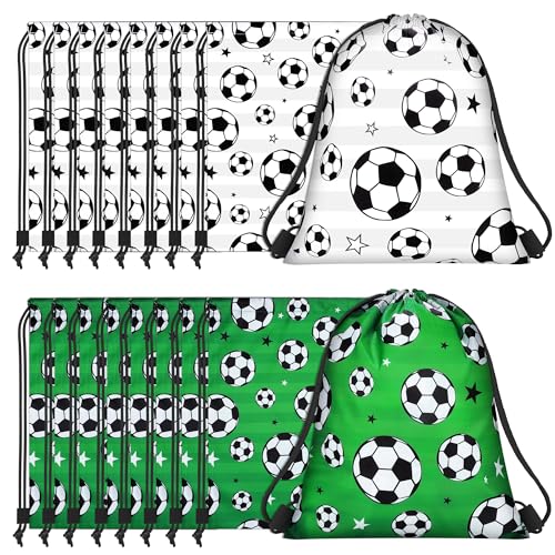 MIMIND 16 Pcs Soccer Drawstring Bag 15.8 x 13.4 Inch Soccer Backpack Treat Bag for Sports Decoration