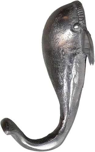 Ebros Gift Paquete de 2 ganchos de pared náuticos de ballena beluga niquelado de 4.5 pulgadas de alto temática costera para montar en la pared,