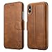 iPhone X Case, ICARER Detachable Genuine Leather Wallet Case [Detachable Folio] Flip Folio Book Cover with Card&Cash Slots Kickstand Feature and Magnetic Closure for Apple iPhone X - Brown