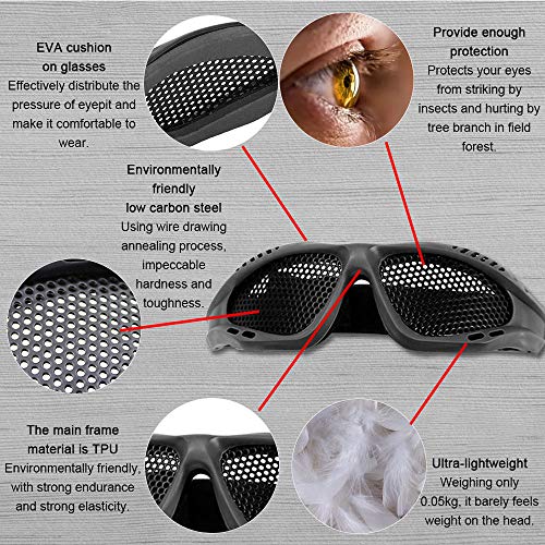 EMAGEREN Airsoft Masken Faltbare halbe Gesichtsschutz Maske Mesh Maske Schutzmaske mit Softair Schutzbrille Klar Stahl Maske Schutzbrille Militärschutzmaske für Halloween Cosplay Softair Paintball CS