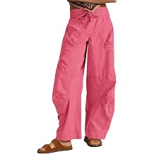 Aoysky Womens Baggy Barrel Wide Leg Pants Drawstring Elastic High Waisted Casual Loose Trousers Pockets