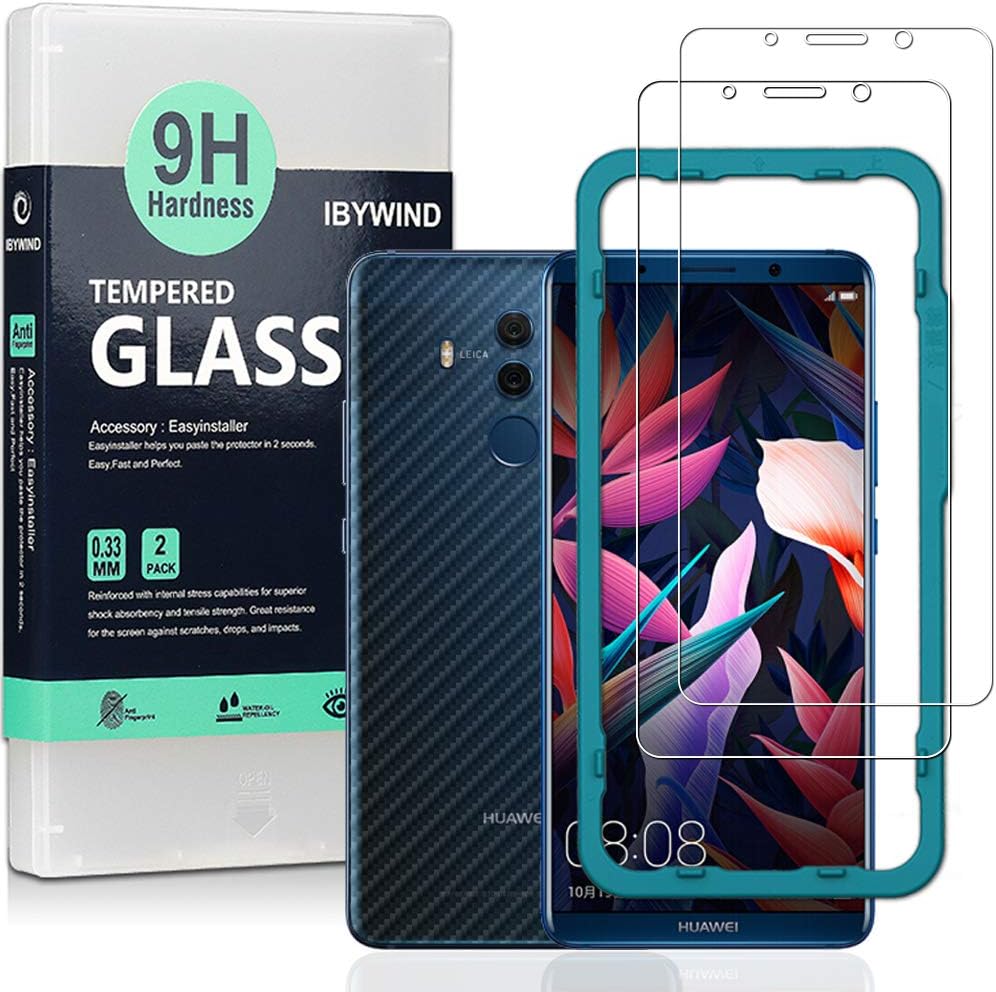 Ibywind For Huawei Mate10 Pro Screen Protector 6.0",2 Pack 9H Hardness Tempered Glass,With 1Pc Back Carbon Fiber Film,Easy to install