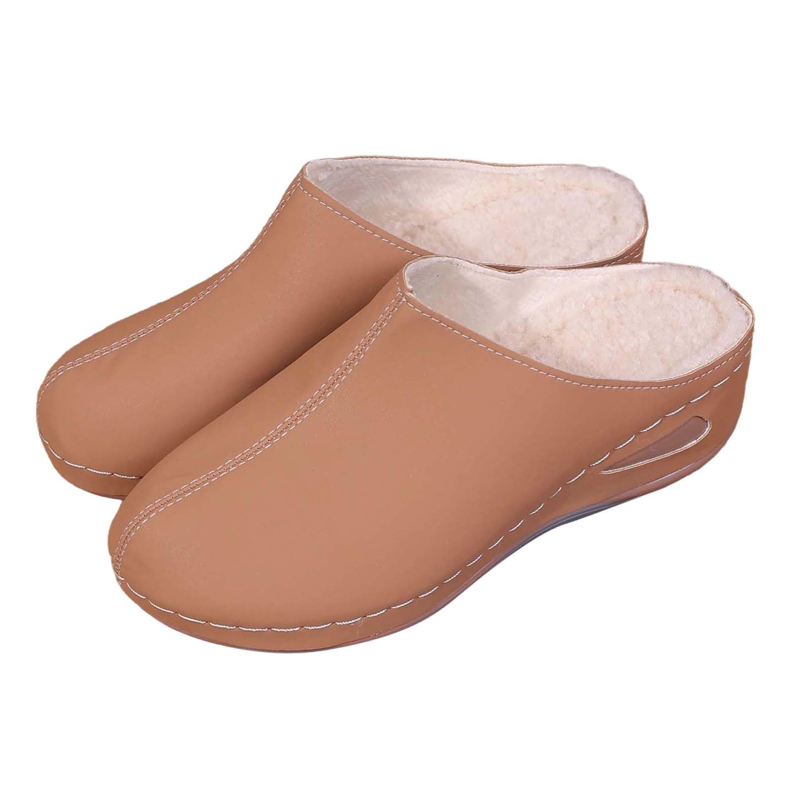 Pantuflas de invierno para interiores y exteriores, acogedoras, con forro sintético, tacón inclinado, suela cómoda y cálida, Khaki, 37.5 EU