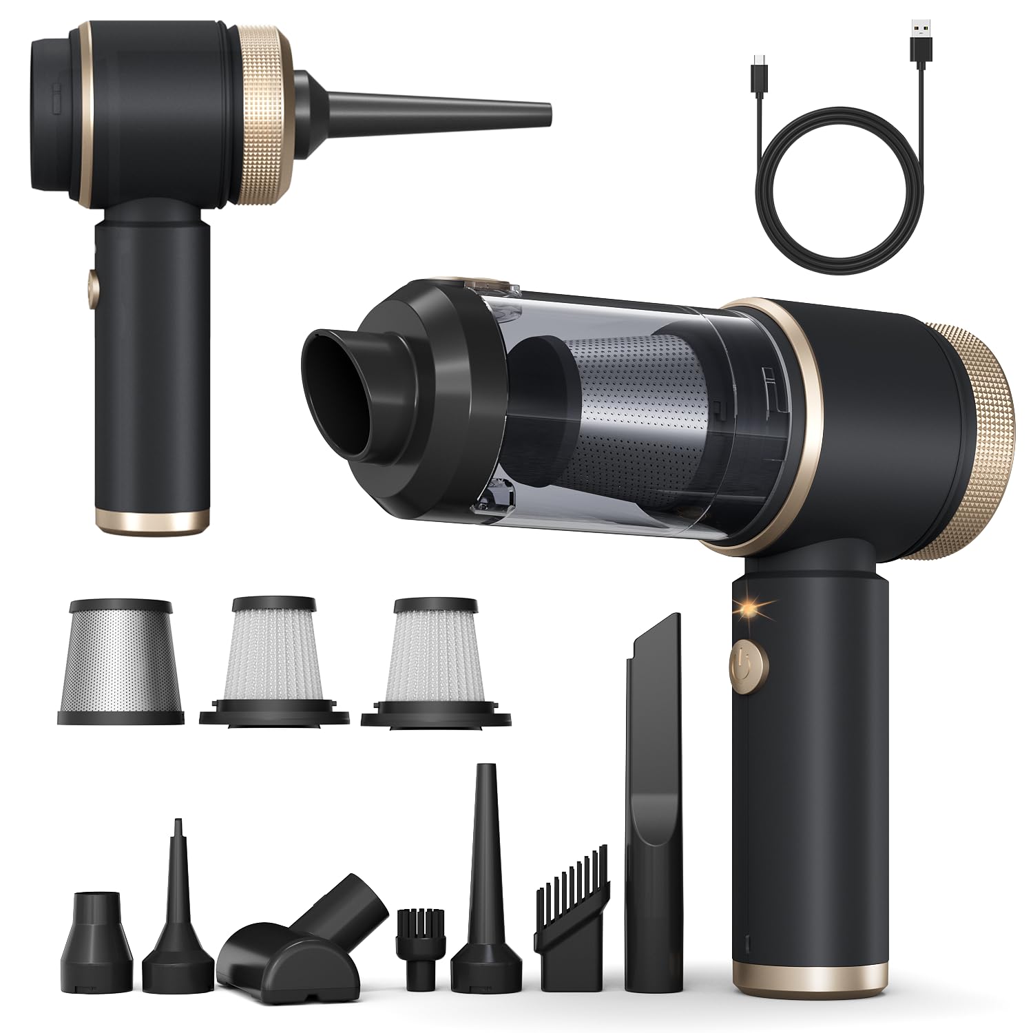 Car Vacuum Cleaner,16000PA Car Vacuum Cordless Powerful with LED Light,Dual HEPA Filters,Type-C Charging Handheld Mini Vacuum, One-Click Empty Compact for Home Cleaning and Office