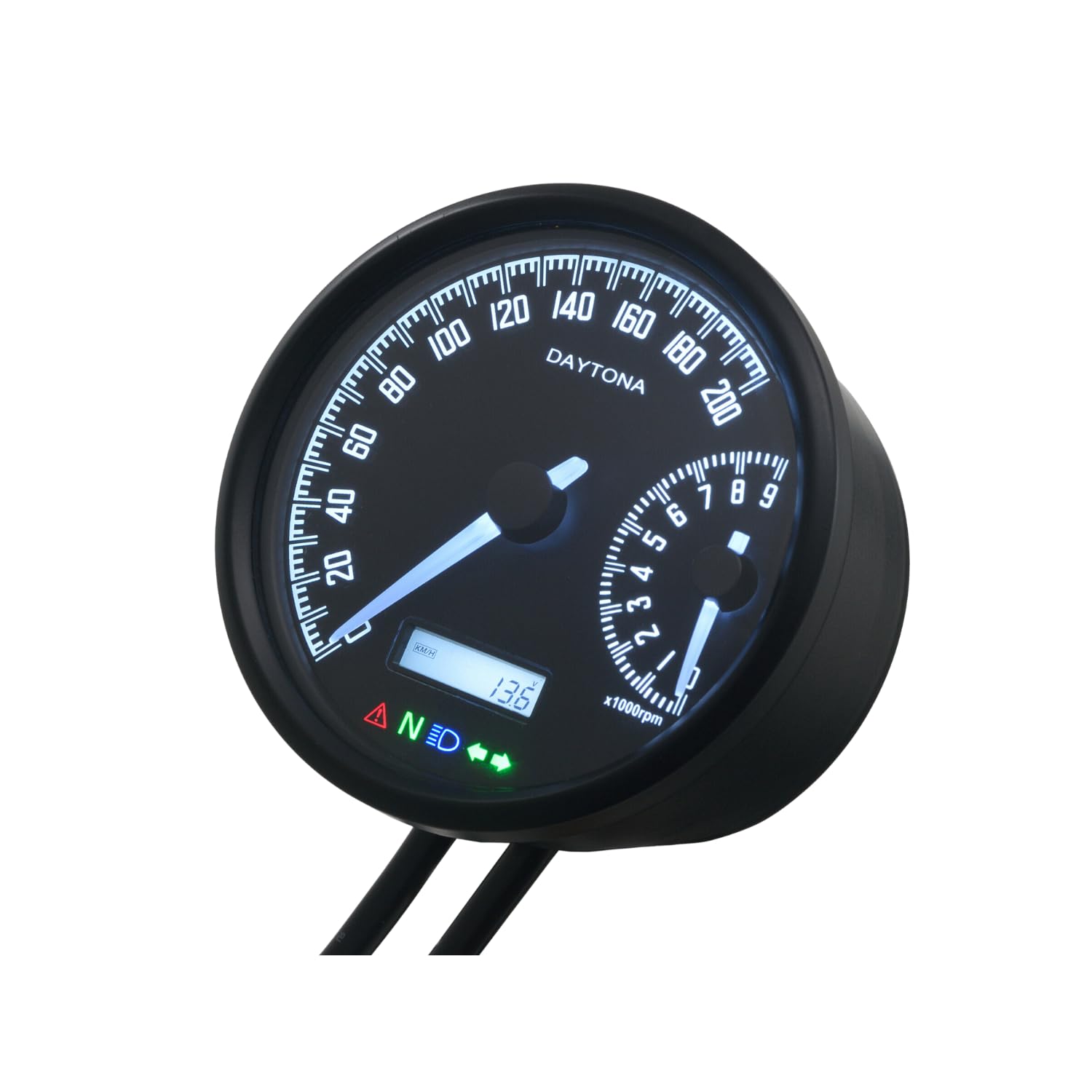 Daytona 80mm Electric Speedometer & Tachometer Combo Gauge – 200 MPH Speed / 9,000 RPM Dual Needle Motorcycle Meter with LED Backlight