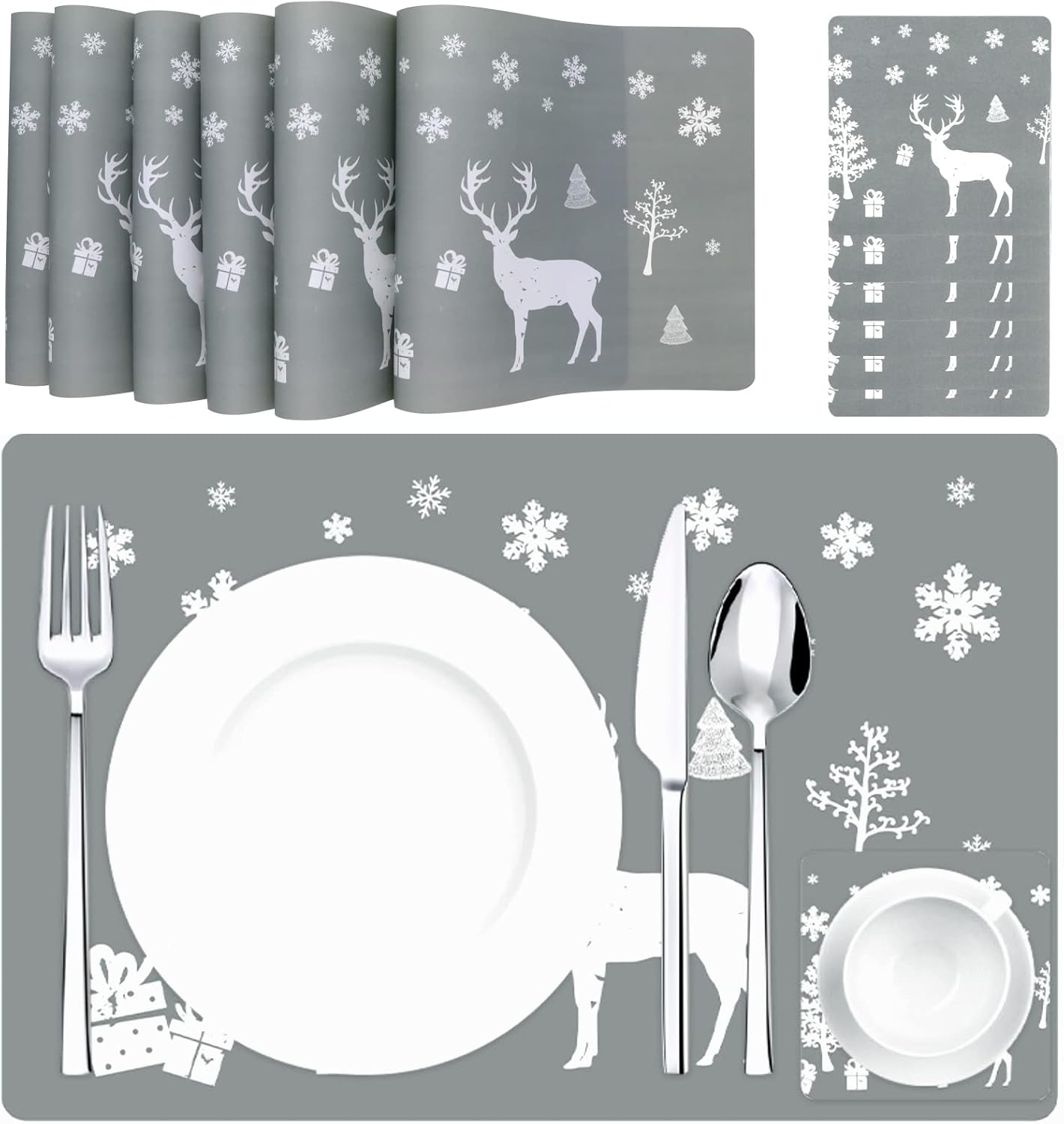 Christmas Table Mat Sets, 6PCS Christmas Placemats Dining Table Mats