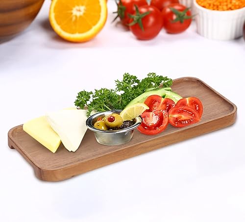 Miniatura 2 de Bandeja de madera para servir (14 x 5.14 pulgadas), bandeja de madera de acacia natural, bandeja para servir, platos de comida y bandejas para