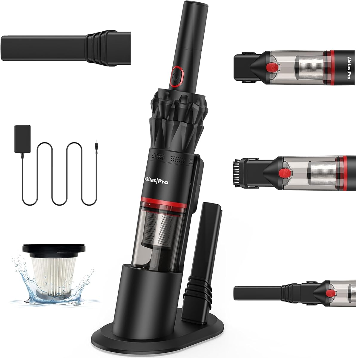 Akitas Pro H2 Handheld Vacuum hoover- 0.5kg Ultra Light, Up To 26 min Run-time, HEPA & Steel Filter, 2-in-1 Tool for Car Sofa Home