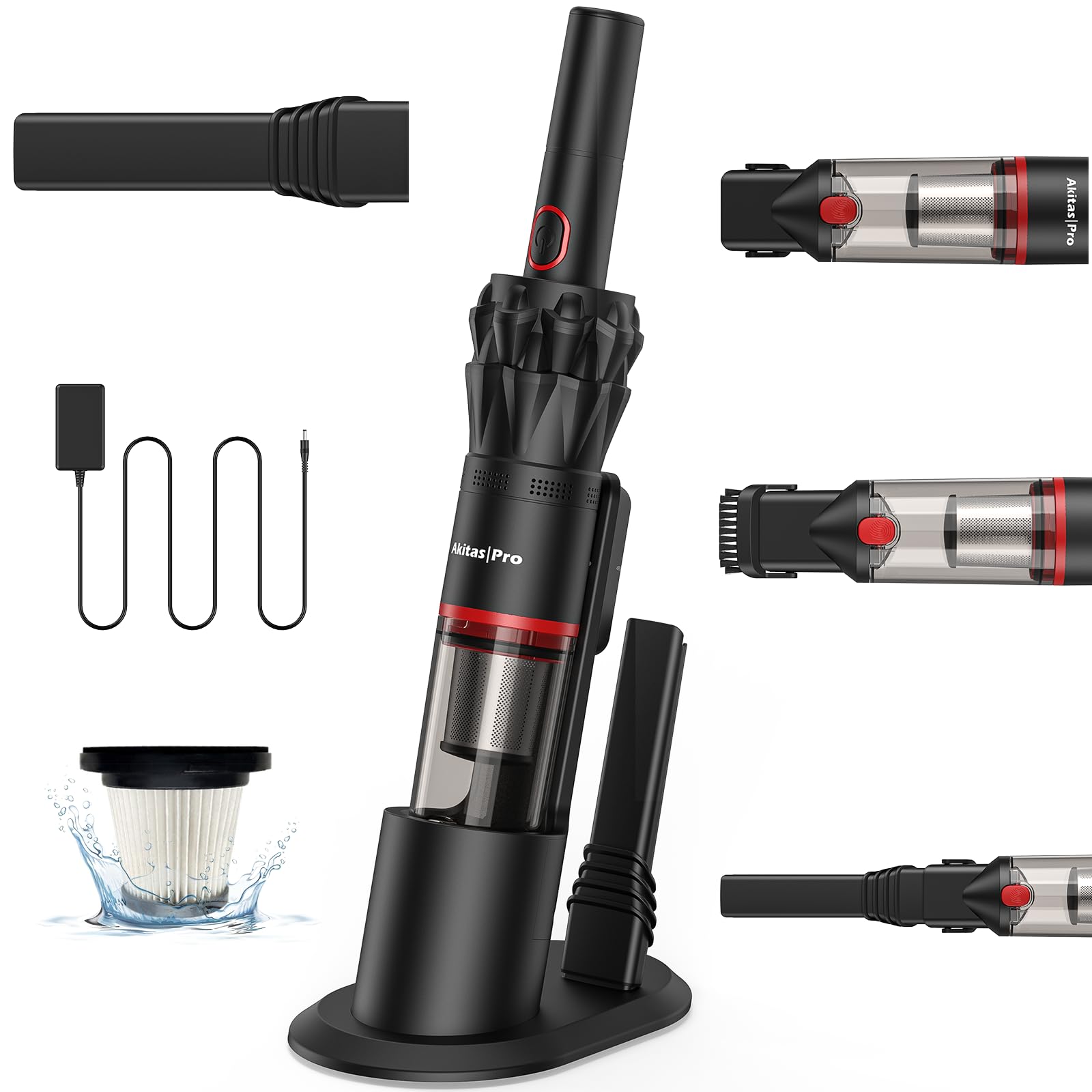 Akitas Aspirateur à Main sans Fil Puissant H2 – Ultra-léger 0,5 kg, Jusqu’à 26 Min d’Autonomie, Filtre HEPA & Acier, Accessoire 2-en-1 pour Voiture, Canapé et Maison