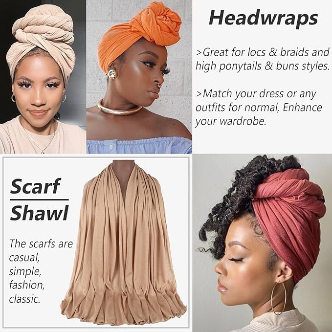 PWEOUKE Head Wraps for Black Women African Head Wrap Lightweight for Women Long Plain Turban Hair Scarf Scarves4