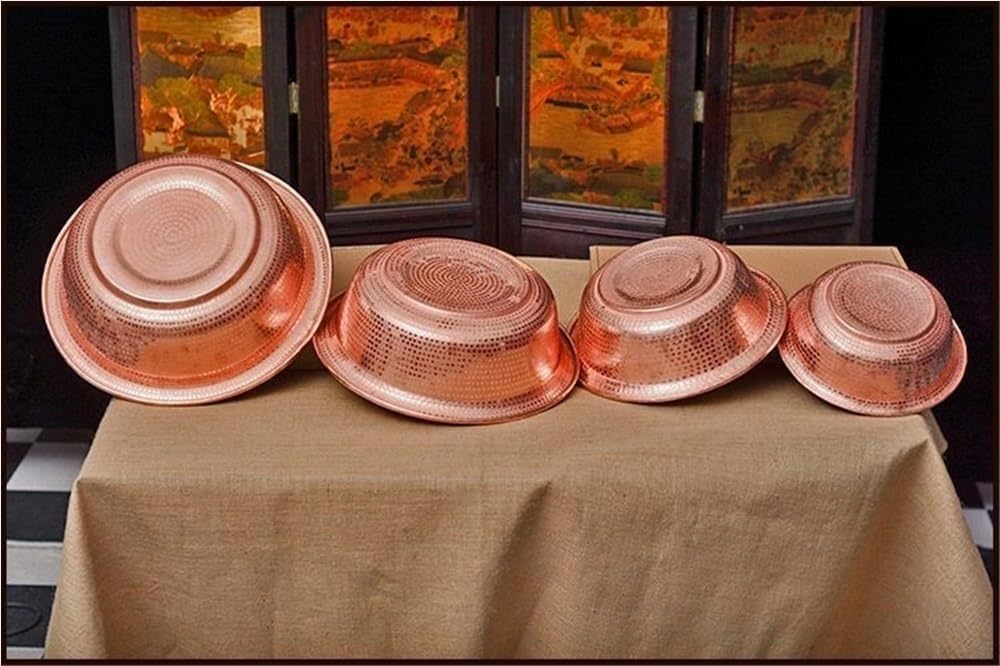 Bacinella in Rame Puro Martellato a Mano, Ciotole Portatili per Pedicure e Foot Spa, Design con Bordo Curvo per Matrimoni, Campeggio, Lavaggio Viso e Piedi(Copper,38cm)