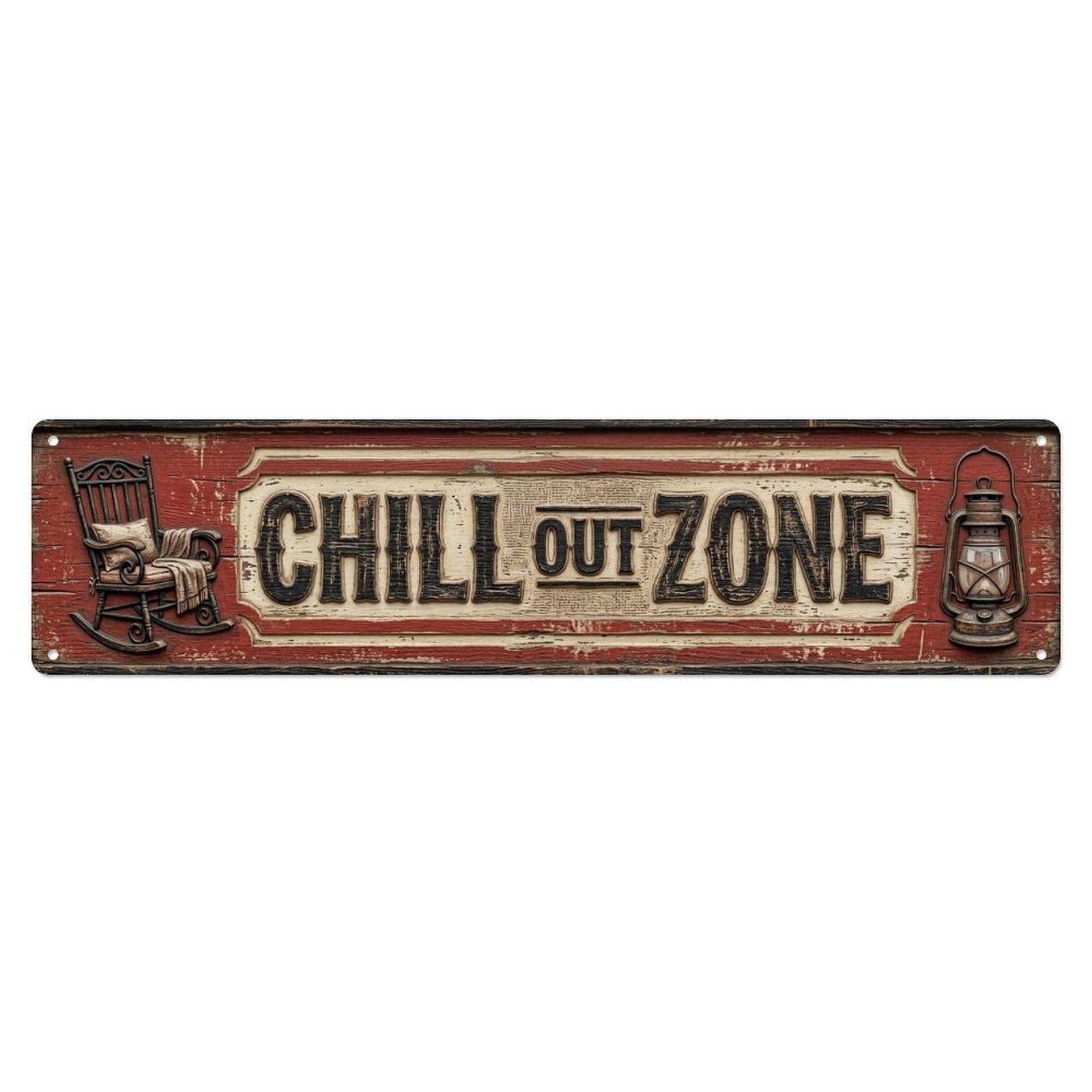 Chill Out Zone Worn Porch 2 Vintage Metal Tin Sign Wall Decor for Cafe, Club, Garden Metal Poster 4x16Inch