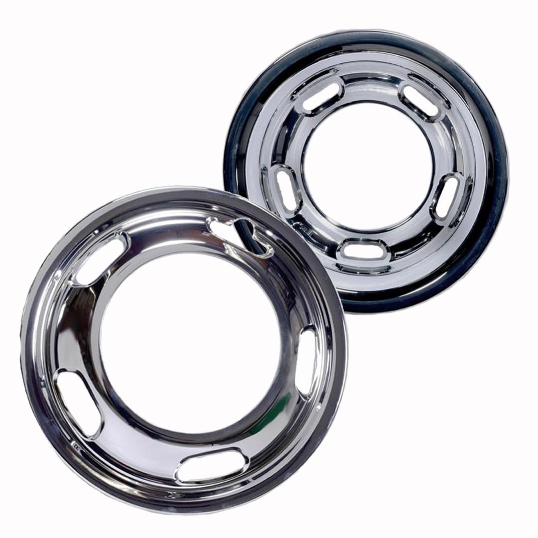 Wheel Simulators Compatible with 2019-2025 Ram 3500 SLT - 17 Inch 8-Lug Dual Rear Wheel - Chrome Plated ABS Plastic Push-On - 5 Hand Holes - Includes 2 Front & 2 Rear Liners - Set of 4 (No Center Cap)