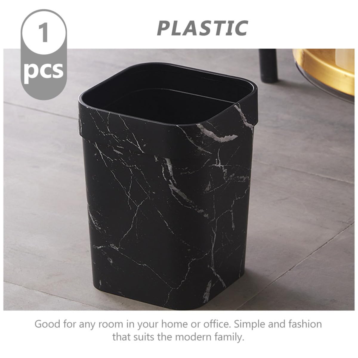 Baluue Cestino per Rifiuti Quadrato in Plastica 14L Nero Anello di Pressione Contenitore per Spazzatura da Bagno e Ufficio Cestino per Carta da Domestico per Soggiorno e Dormitorio