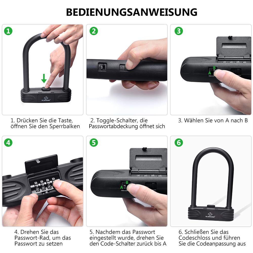 zamek rowerowy U, 4-cyfrowy resetowalny rower U-lock zabezpieczający przed kradzieżą powlekany PCW blokada rowerowa do roweru motocykla skutera sprzętu sportowego grille (czarny)