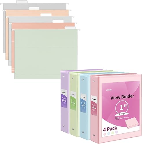 SUNEE Carpetas colgantes de archivo, paquete de 25 carpetas de 3 anillos de 1 pulgada, paquete de 4 unidades, color pastel, colorido para archivar