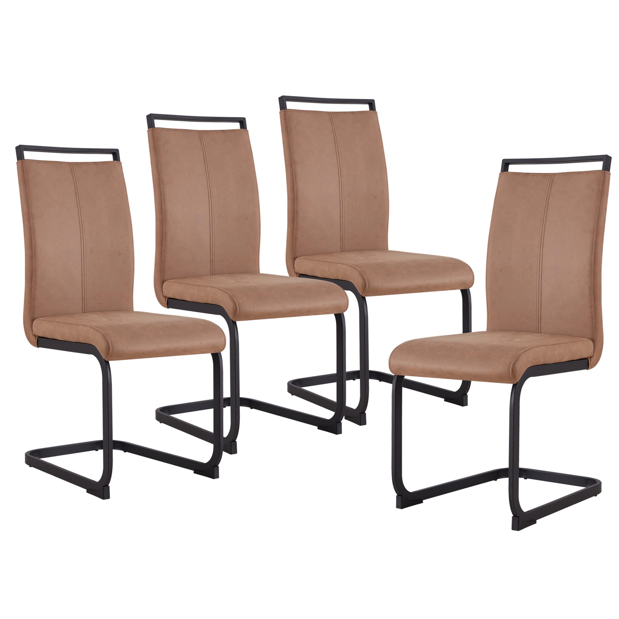 gopop Dining Chairs Set, Kitchen Modern Metal Chairs with Faux Leather Padded Seat High Back and Sturdy Chrome Legs, Chairs for Dining Room (Brown,