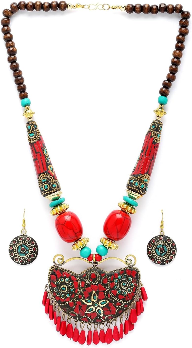 Shining Diva FashionLatest Stylish Traditional Tibetan Pendant Necklace Jewellery Set for Women