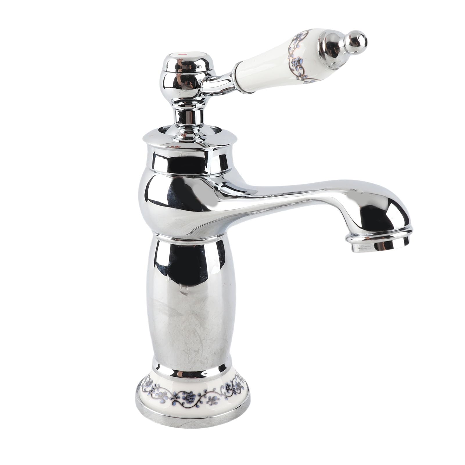 Rubinetto Miscelatore Monocomando Vintage per Lavabo Bagno con Design Floreale Cromato Acqua Calda Fredda