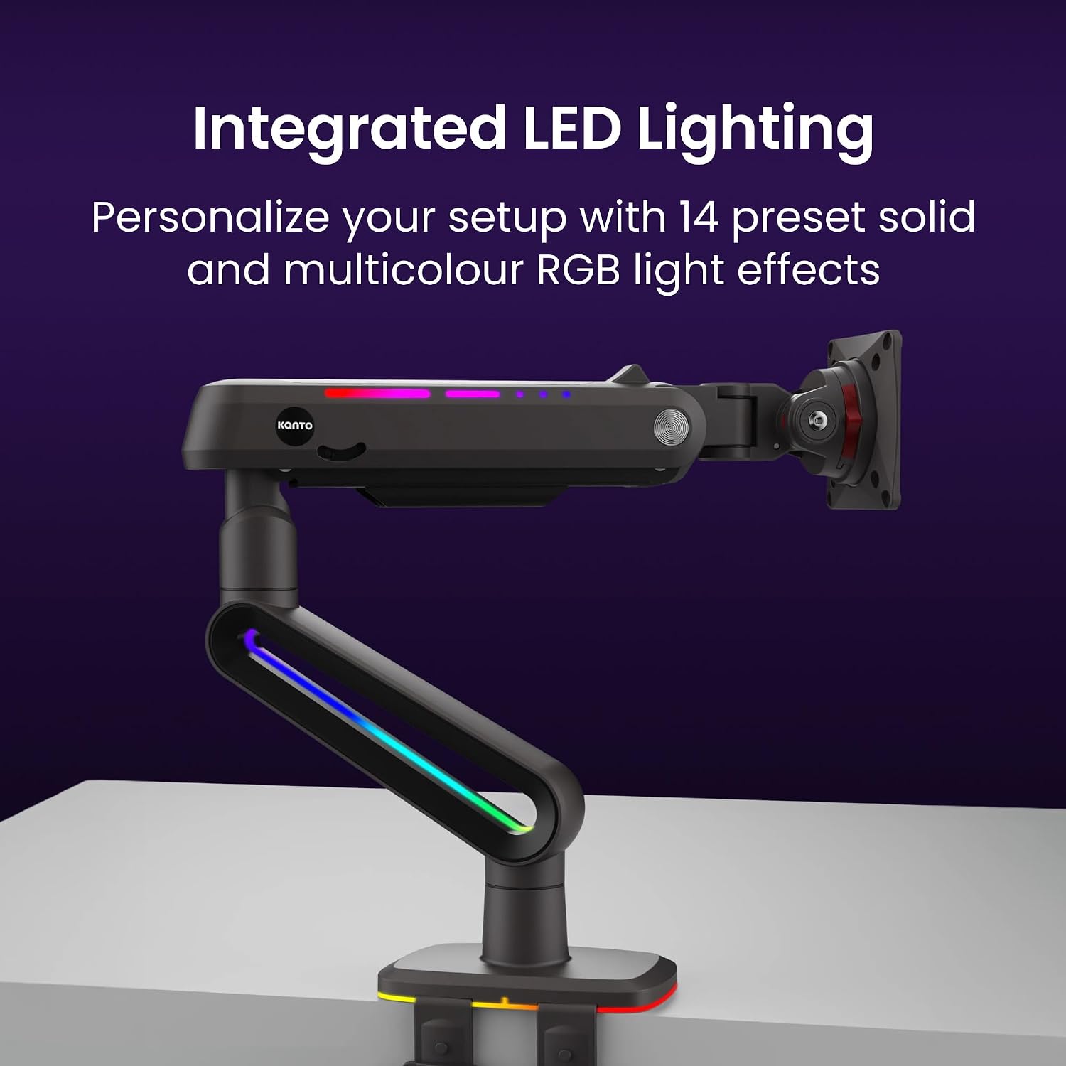 Kanto DMG Heavy-Duty Single Monitor Gaming Arm for 32”-60” Displays | 44 lb Weight Capacity | Height Adjustment w/Spring Arm | RGB Lighting | Compatible with Flat, Curved & Ultrawide Monitors | Black