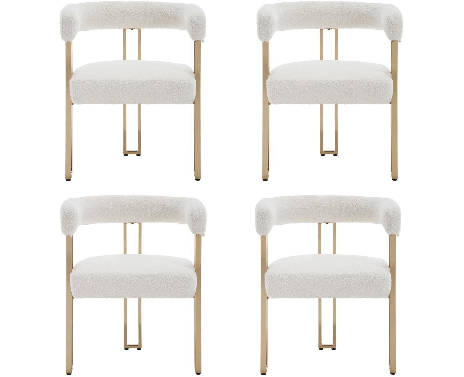 Kmax Dining Chairs Set of 4 Faux Fur Armchairs Modern Golden Metal Kitchen Chairs for Dining Room Living Room, White