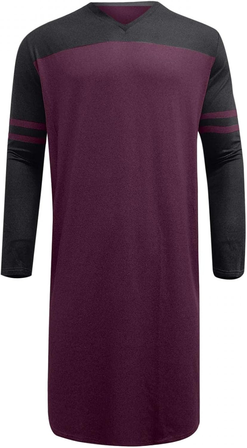 Men's Loose Nightshirts Mid-Length Long Sleeve V-Neck Patchwork Nightgown Comfy Soft Pajamas Sleep Henley Shirts : Clothing, Shoes & Jewelry