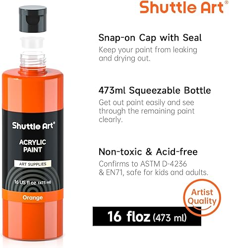 Miniatura 3 de Shuttle Art Pintura acrílica, juego de botellas grandes de pintura acrílica de 15 colores, 16.0 fl oz16 onzas cada uno, pigmentos ricos, alta
