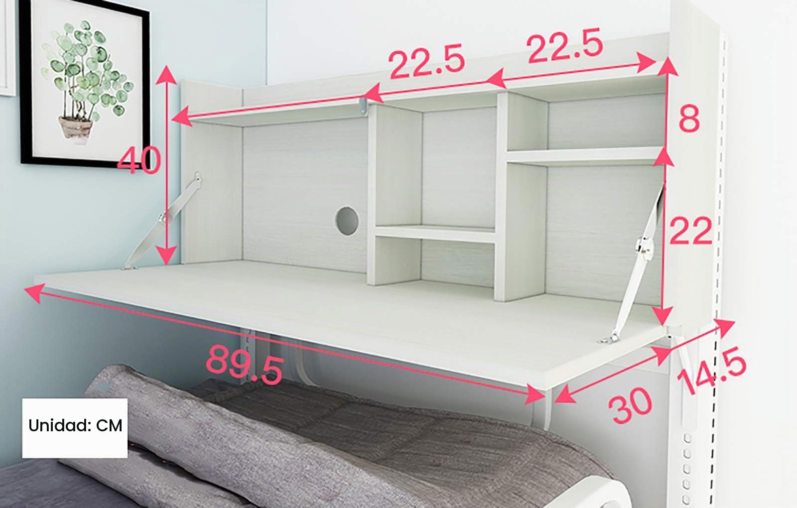 Escritorio Montado En La Pared con Estantes De Almacenamiento, Mesa Plegable De Hoja Abatible Mesa De Pared, Escritorio De Computadora Flotante Que Ahorra Espacio Oficina En El Hog