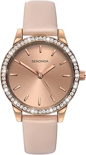 Sekonda Hailey Womens 32mm Analogue 3 Hand Quartz Watch with Rose Gold Alloy Stone Set Case Mineral Glass Buckle and Pin a...