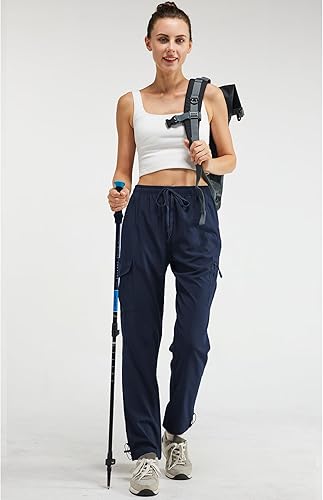 Miniatura 4 de Pantalones de senderismo para mujer, de secado rápido, ligeros, resistentes al agua, pantalones cargo con cintura elástica, pantalones deportivos