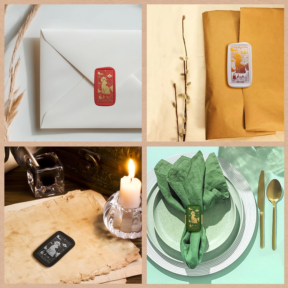 1pc Cat Wax Seal Stamps Rectangle Sun Sealing Wax Stamp Vintage Tarot Card Seal Stamp 45x23mm Removable Brass Stamp Head with Wooden Handle for Wedding Envelopes Back to School Decor