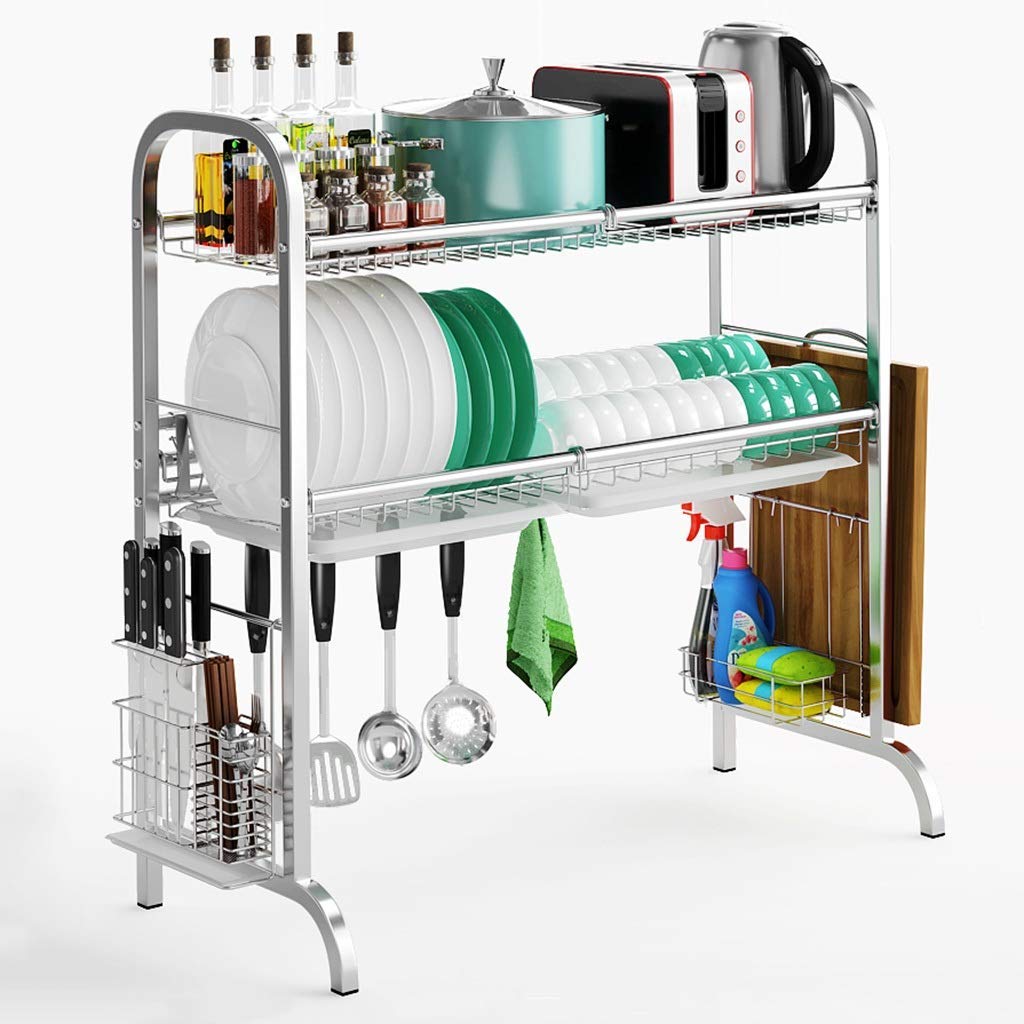 SaryEdge Dish Drying Rack Dish Rack,2 Tier 304 Stainless Steel Kitchen Dish Drying Rack Drain Rack Tableware Drainer Organizer,4 Sizes,