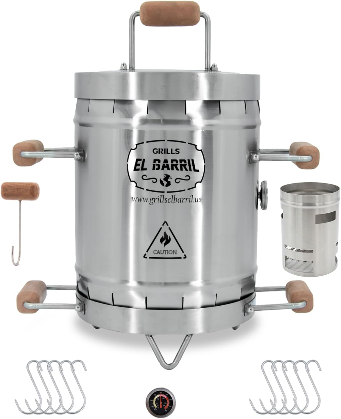 EL BARRIL 13lbs Smoker Grill Combo, Stainless Steel Barrel Charcoal Smoker, Portable Outdoor Grill with Grilling Accessories