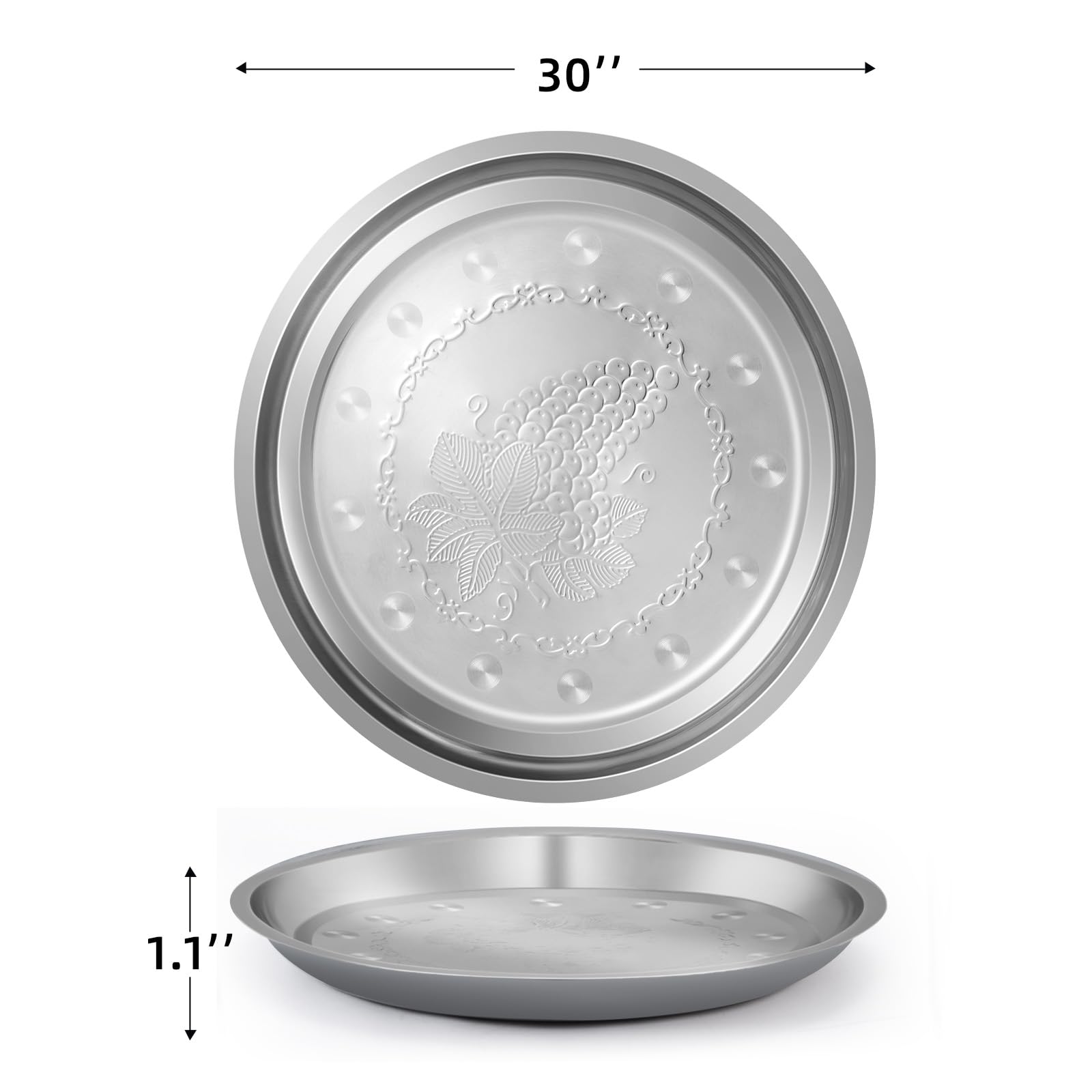 Lot de 10 plateaux ronds en acier inoxydable de 30,5 cm - Plateau de service en métal argenté - Pour table basse, fête, club, maison, ottomane