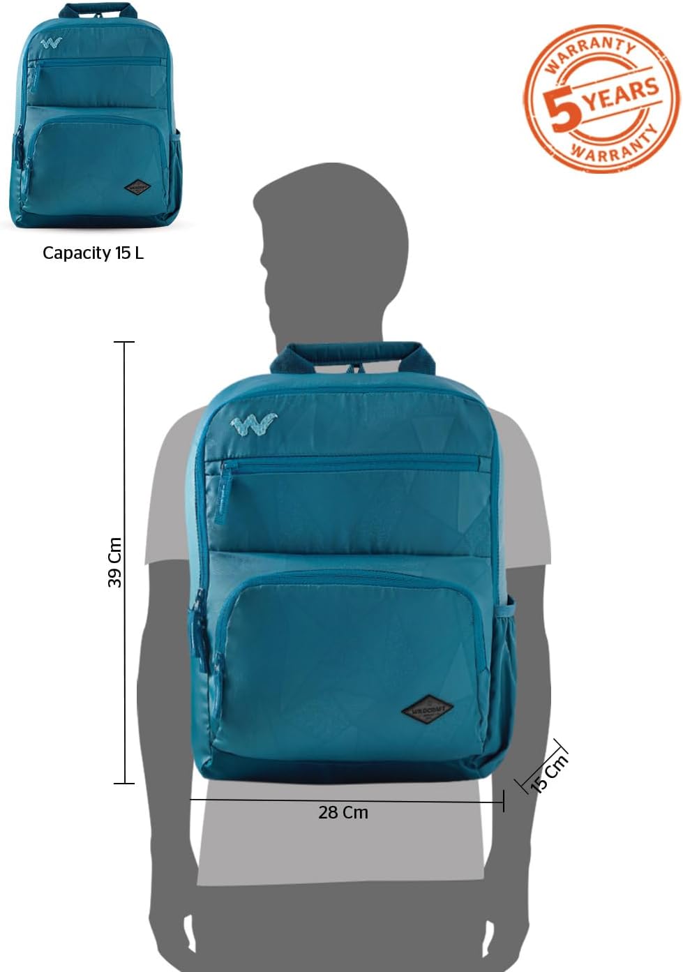 Wildcraft Evo Polyester Laptop Backpack for Travel, Gym, Office | Unisex Backpack with Rain cover | Water Repellent Teardrop Bags for Mens & Womens (Blue,15 L)