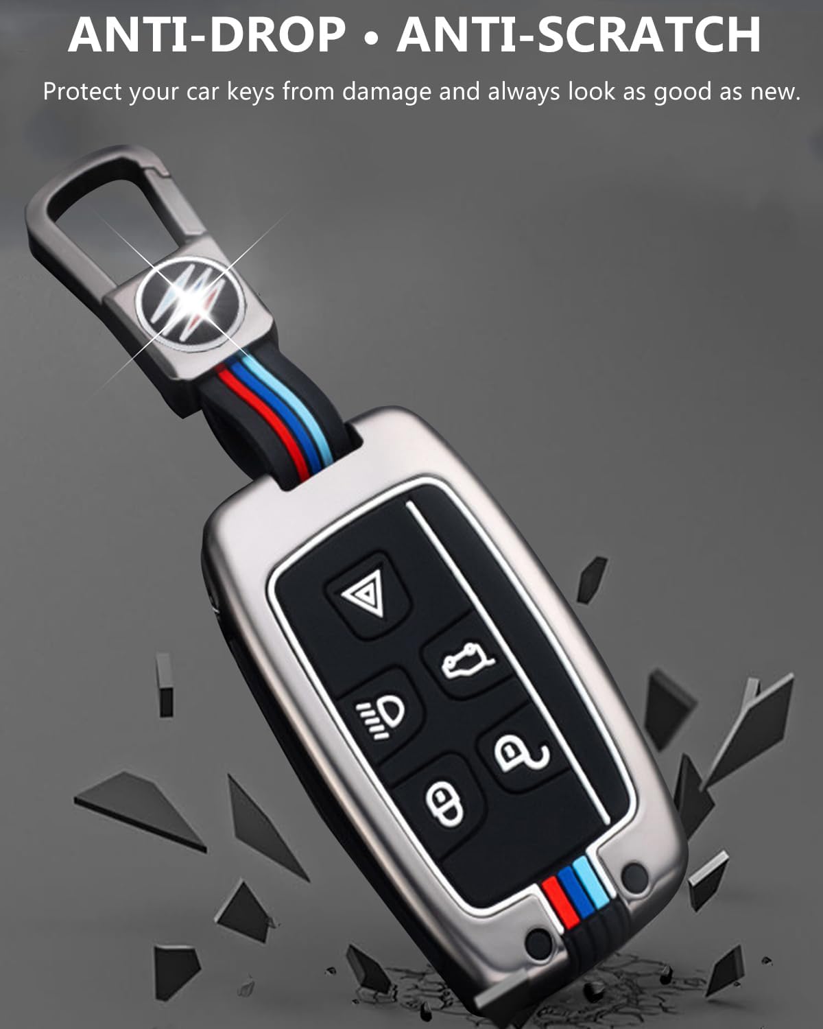Funda Para Llavero De Aleación De Zinc - Compatible Range Rover, Jaguar, Color Negro, Botones Luminiscentes