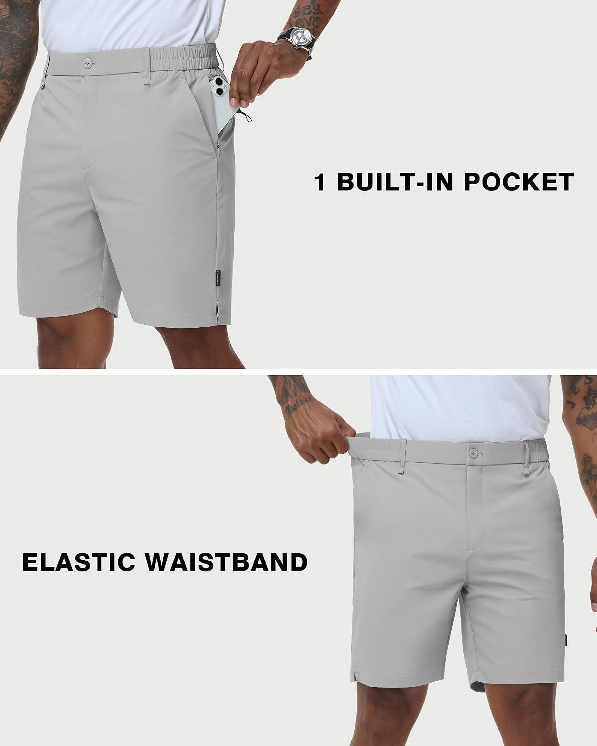 Ntrlv Men's Golf Dress Shorts 7 inch Casual Work Shorts for Men Lightweight Stretch Quick Dry with Muilt Pockets
