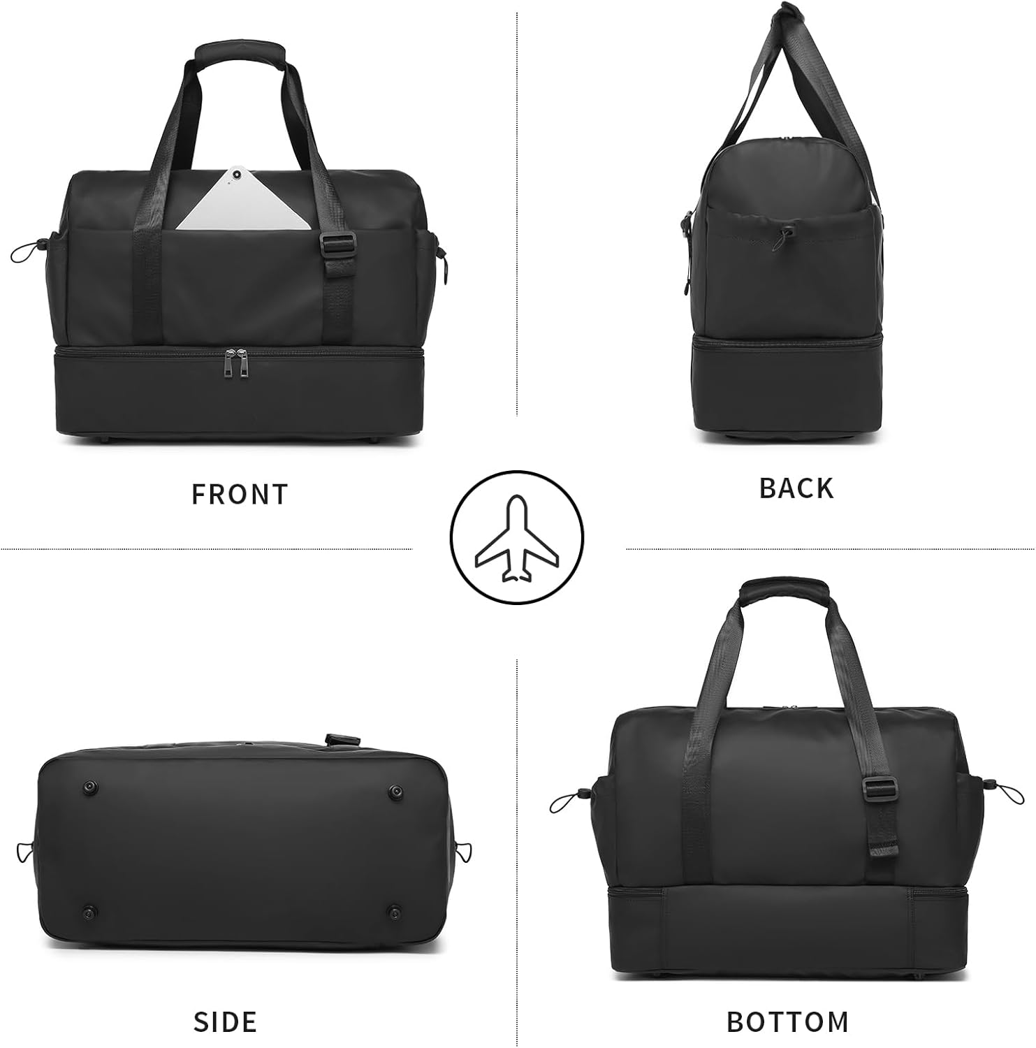 seyfocnia Travel Duffel Bag for Women with Shoe Compartment, Men‘s Travel Bag Carry On Overnight Bag Gym Duffle Sports Bag-Black - Image 6