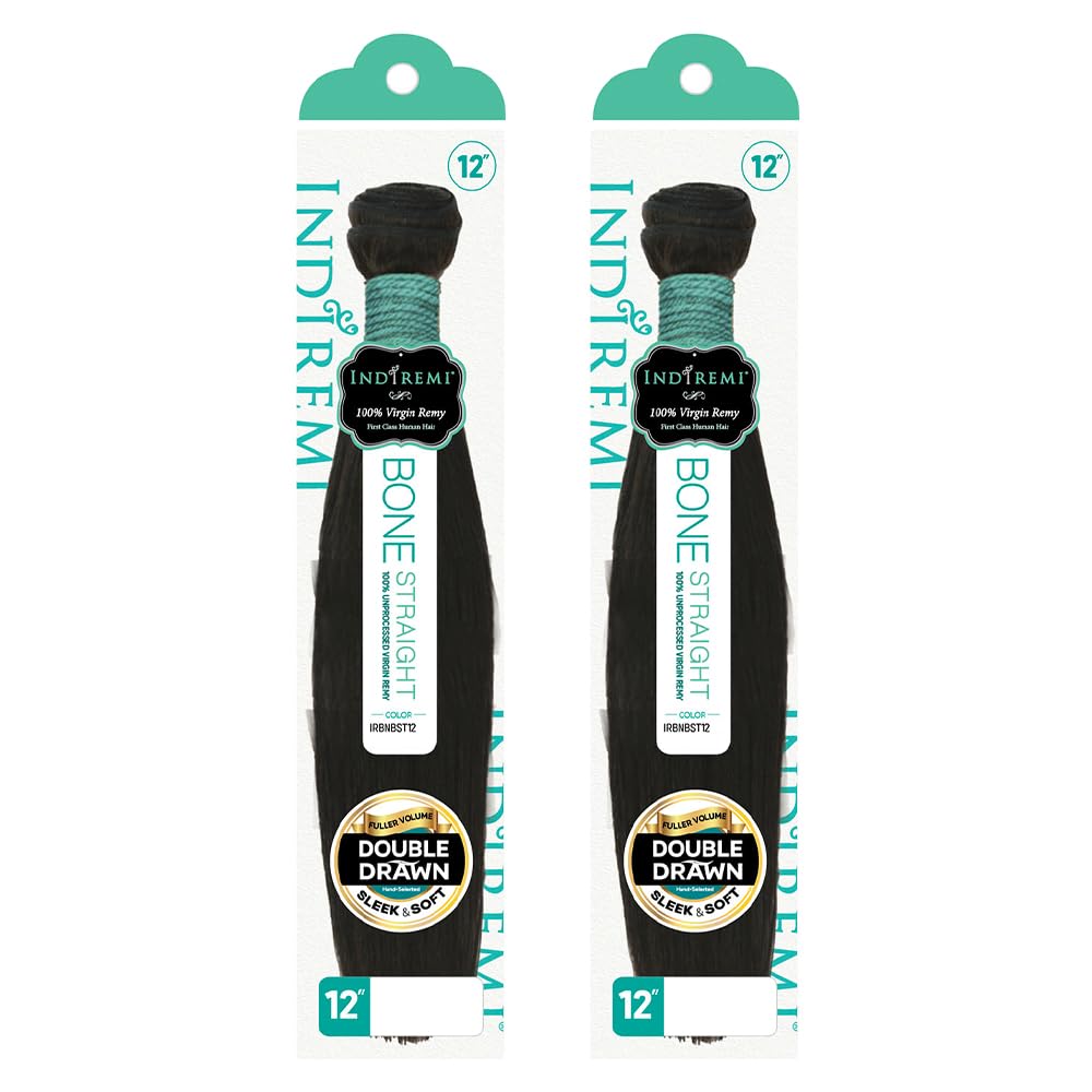 BOBBI BOSS INDIREMI Unprocessed Virgin Human Hair Weave IRBNBST12 BONE STRAIGHT 12" (Natural Black, 2-Pack) 2-Pack Natural Black