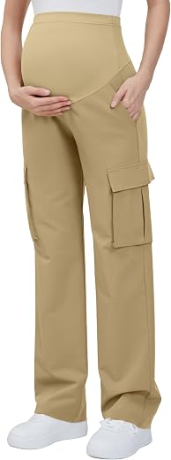 GLAMIX Women's Maternity Cargo Pants with Four Pockets Over The Belly Scrub Pants Pregnancy Clothes