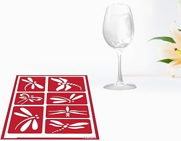 2 Reusable Glass Etching Stencils Set - Dragonfly, Butterfly Theme Stencil - Etch Stencil Set Includes Brush, Total 3 Items