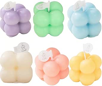 6-in-1 Mini Soy Wax Candles Gift Set – Aromatherapy, Lavender, Peach, Sea Salt Scents, Bubble Shaped Decorative Candlestick