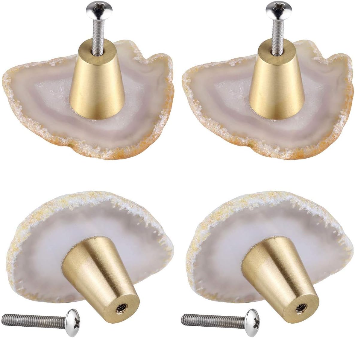 mookaitedecor Agate Slice Cabinet Knobs with Screws Set of 4, Drawer Pull Handles Dresser Wardrobe Cupboard Decorative