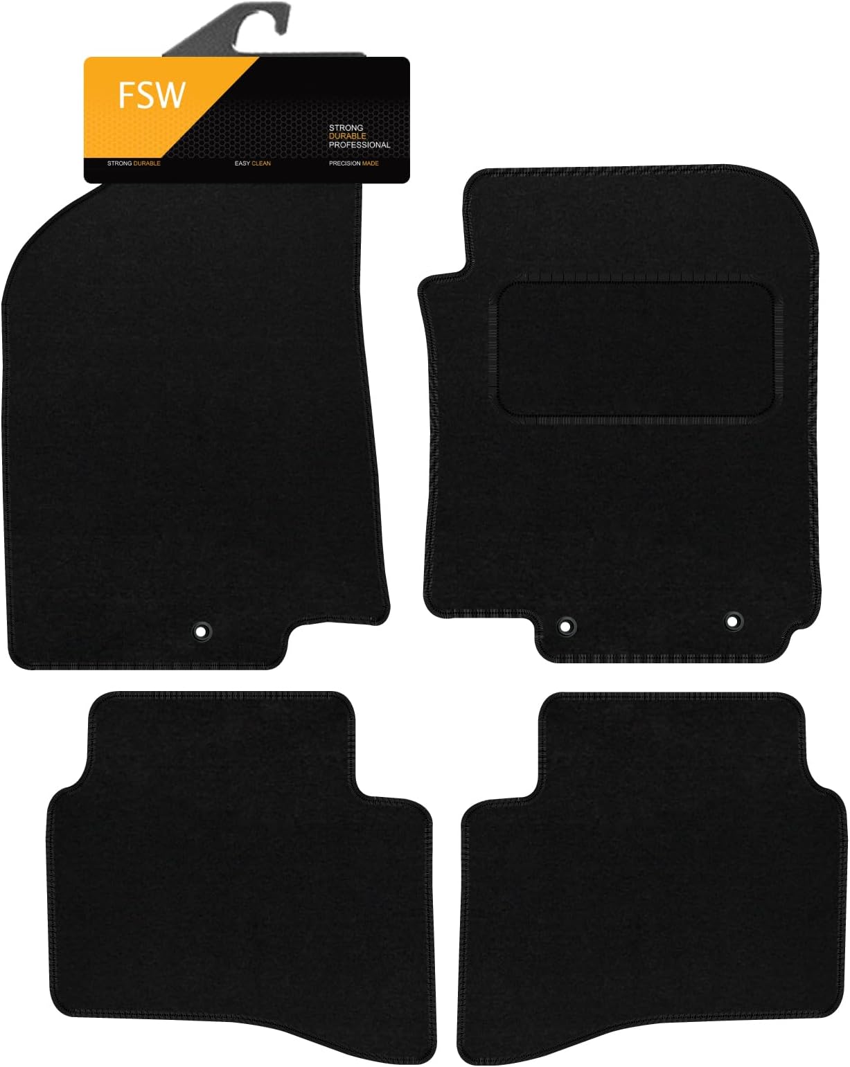 FSW - Fits Kia Rio 2011-2017 - Tailored Mats - Black Carpet - Anti Slip Mat - Non Slip Car Floor Mat, Fitted With Clips & Granulated Backing - 4 Pc Floor Mat Only - Fitted with 3 Clips