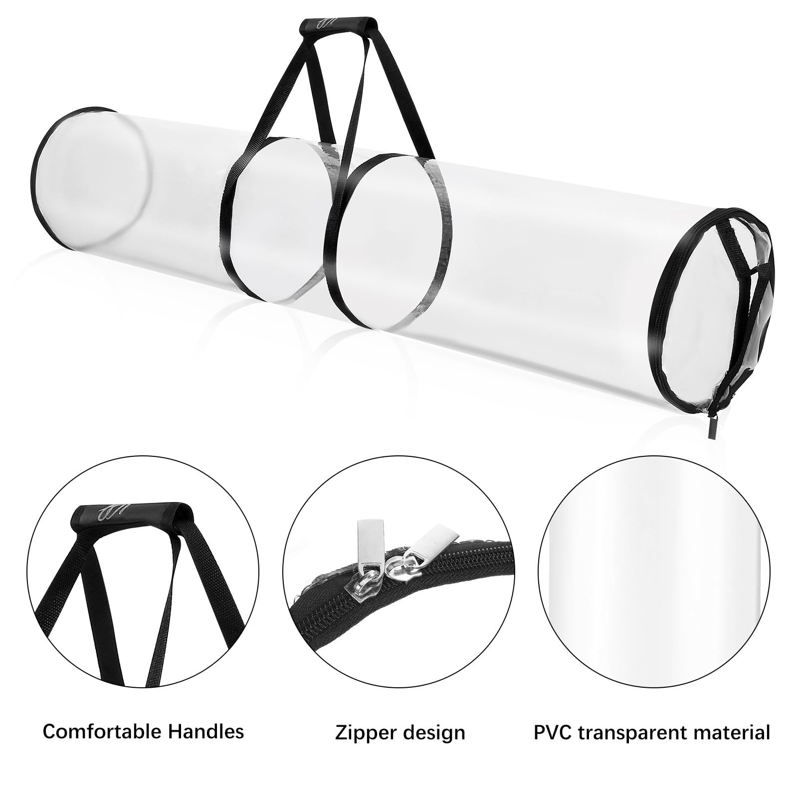 EPIGEIST 2 Stück Transparente Aufbewahrungstasche für Geschenkpapierrollen Wasserfester Geschenkpapier Organizer mit Reißverschluss Schwarzer Pvc Beutel für Verpackungsmaterialien