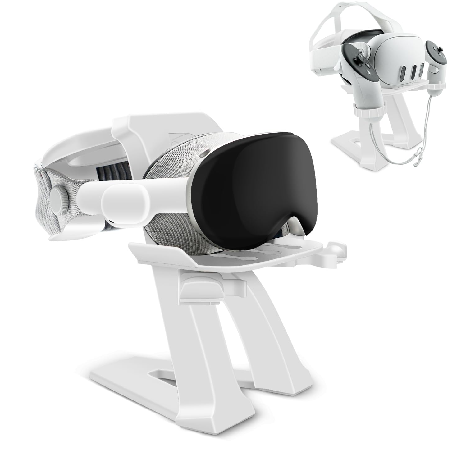 VR Stand Accessories Compatible with Vision Pro/RiftS/Quest2/Quest3/Pico3/Pico4/PSVR 2/Valve Index VR Headset and Touch Controllers - Universal VR Headset Display Dock - Stable Install Easy (Grey)