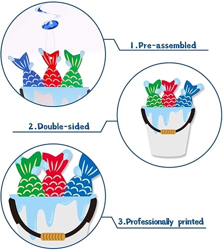 Miniatura 6 de Decoraciones de fiesta de pesca de 30 unidades, pancarta de pesca colgante de remolino, serpentinas de techo, pequeño pescador, el grande,