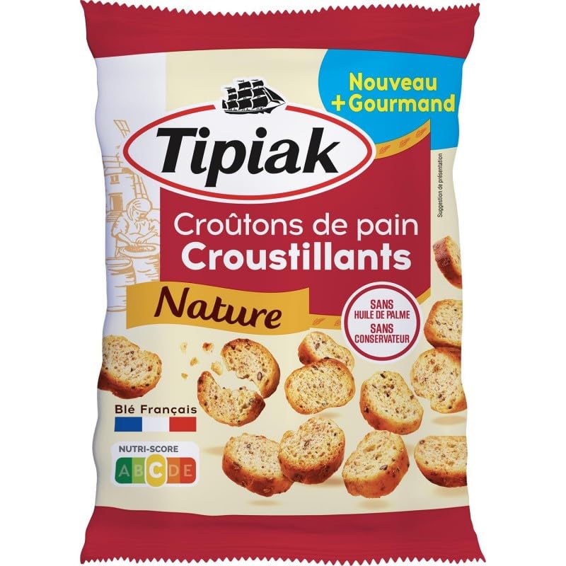 Croûtons de Pain Croustillants Tipiak - 75g | Idéal pour Salades et Soupes | Saveur Naturelle et Croustillante | Epicerie Salée de Qualité - Le Lot De 4